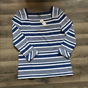 Blue and White Striped Women's Top